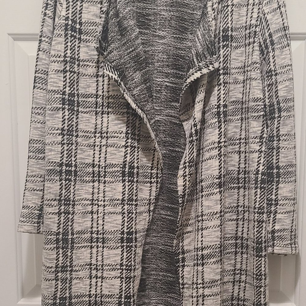 Absolutely Famous Long Sweater Jacket Plaid Open Front Long Cardigan GU
